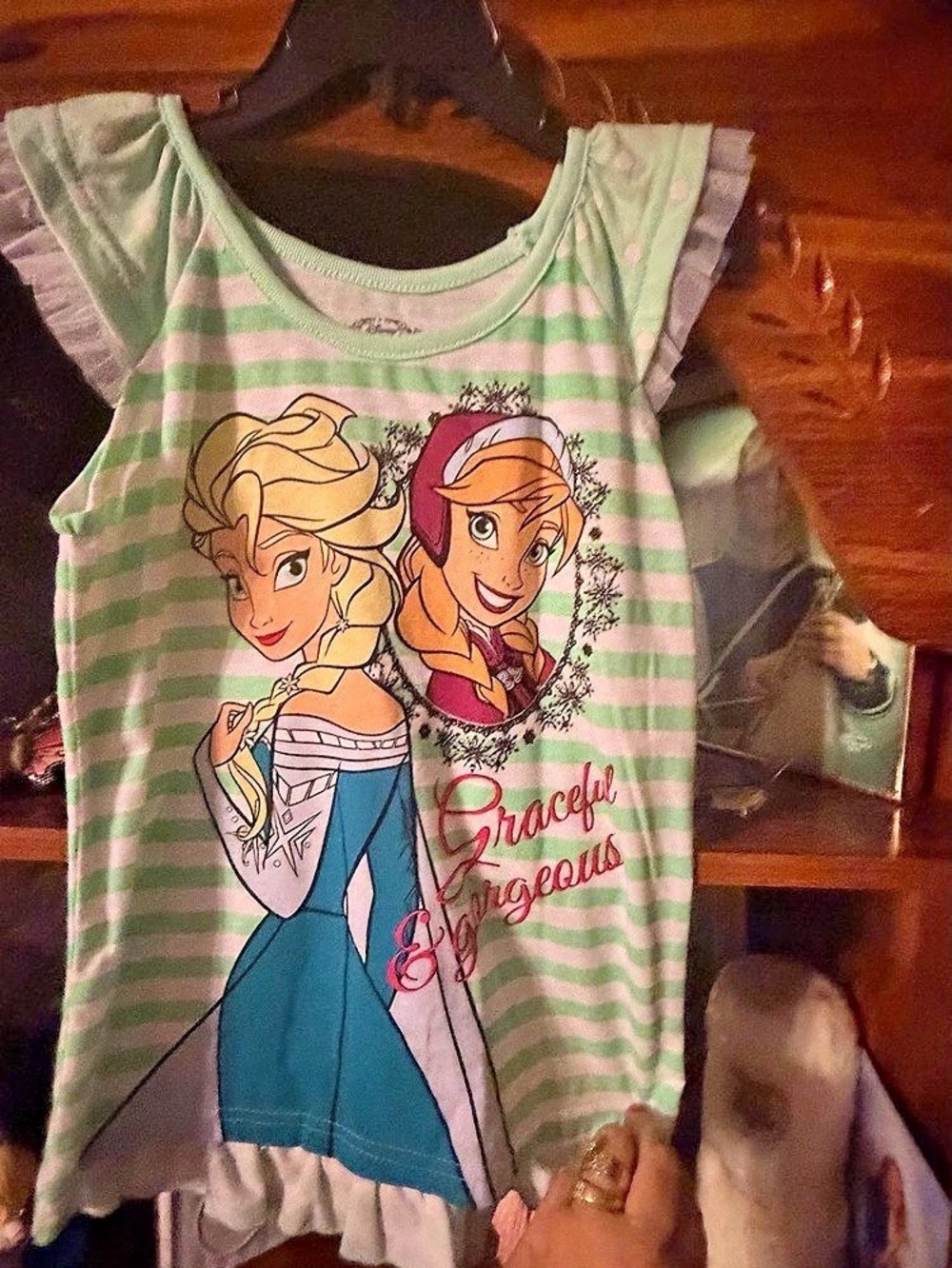 Disney Frozen Striped Ruffle Dress in Green & Pink Girls 6X Like New